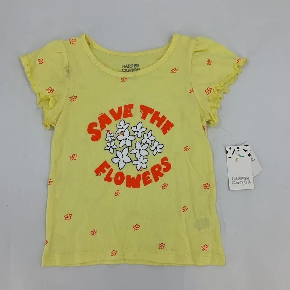 Harper Canyon Girls Save The Flowers Floral Ruffle Sleeve Cute TShirt Size 4 NWT